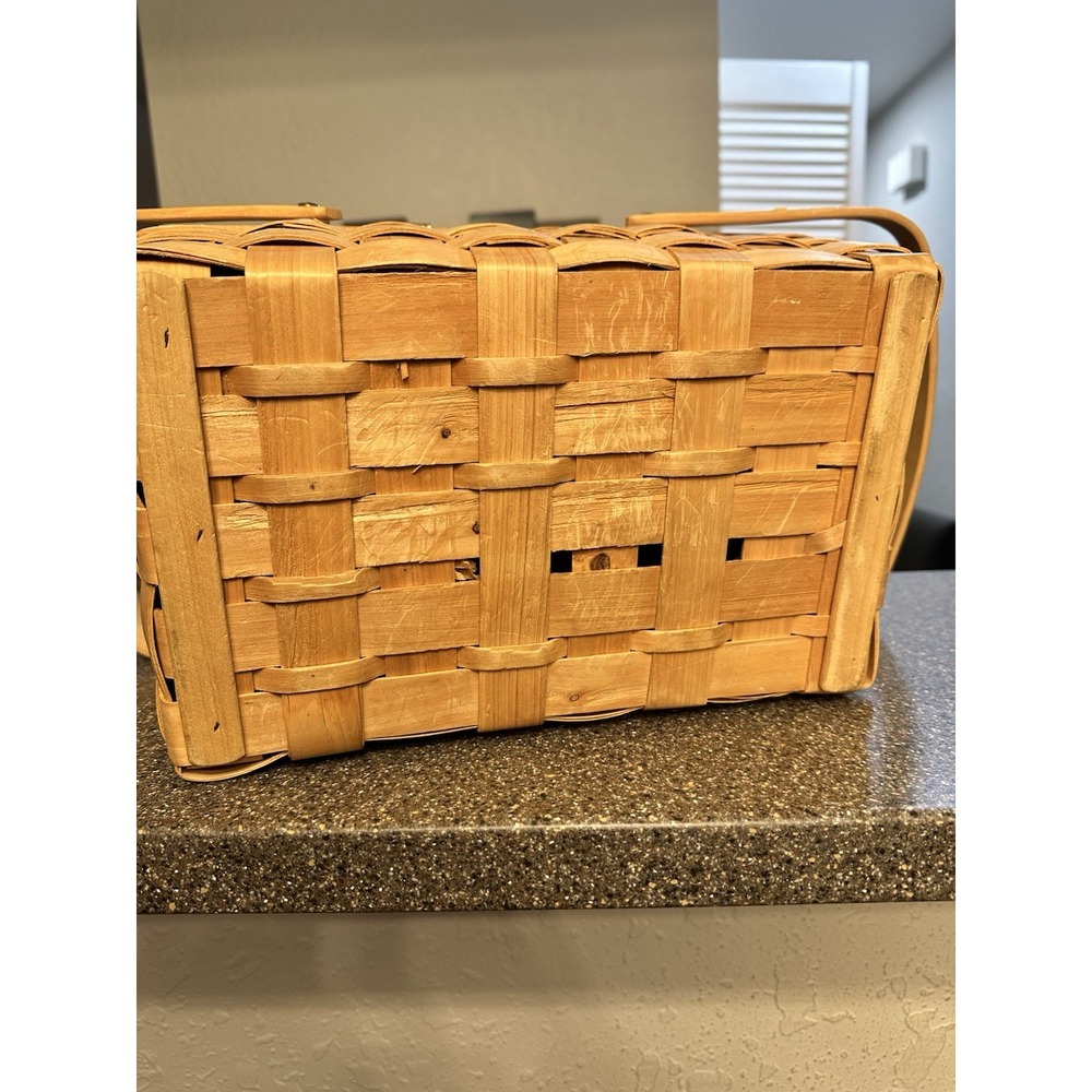 Vintage 1970s Splint Wood Picnic Basket - Picture 9 of 9